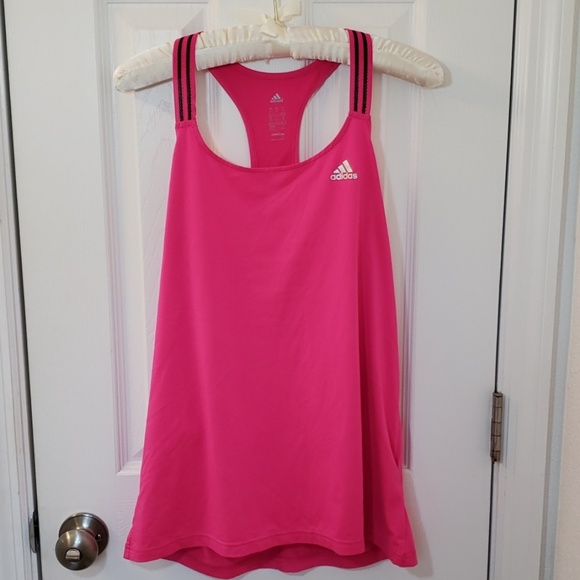 adidas Tops - NWOT Hot Pink Adidas Racerback Tank Stripes